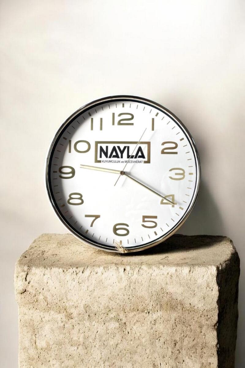 Promosyon Metalize Beyaz Duvar Saati 33cm 70435-TU-BE-33