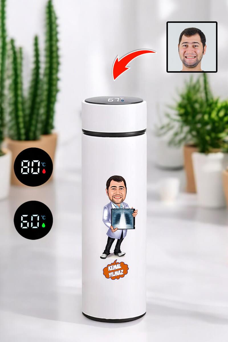 Radyoloji Doktoruna Hediye Karikatürlü Dijital Sıcaklık Göstergeli Çelik Termos
