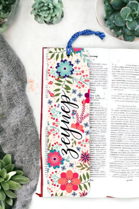 Renkli Çiçek Tasarım İsme Özel Metal Kitap Ayracı