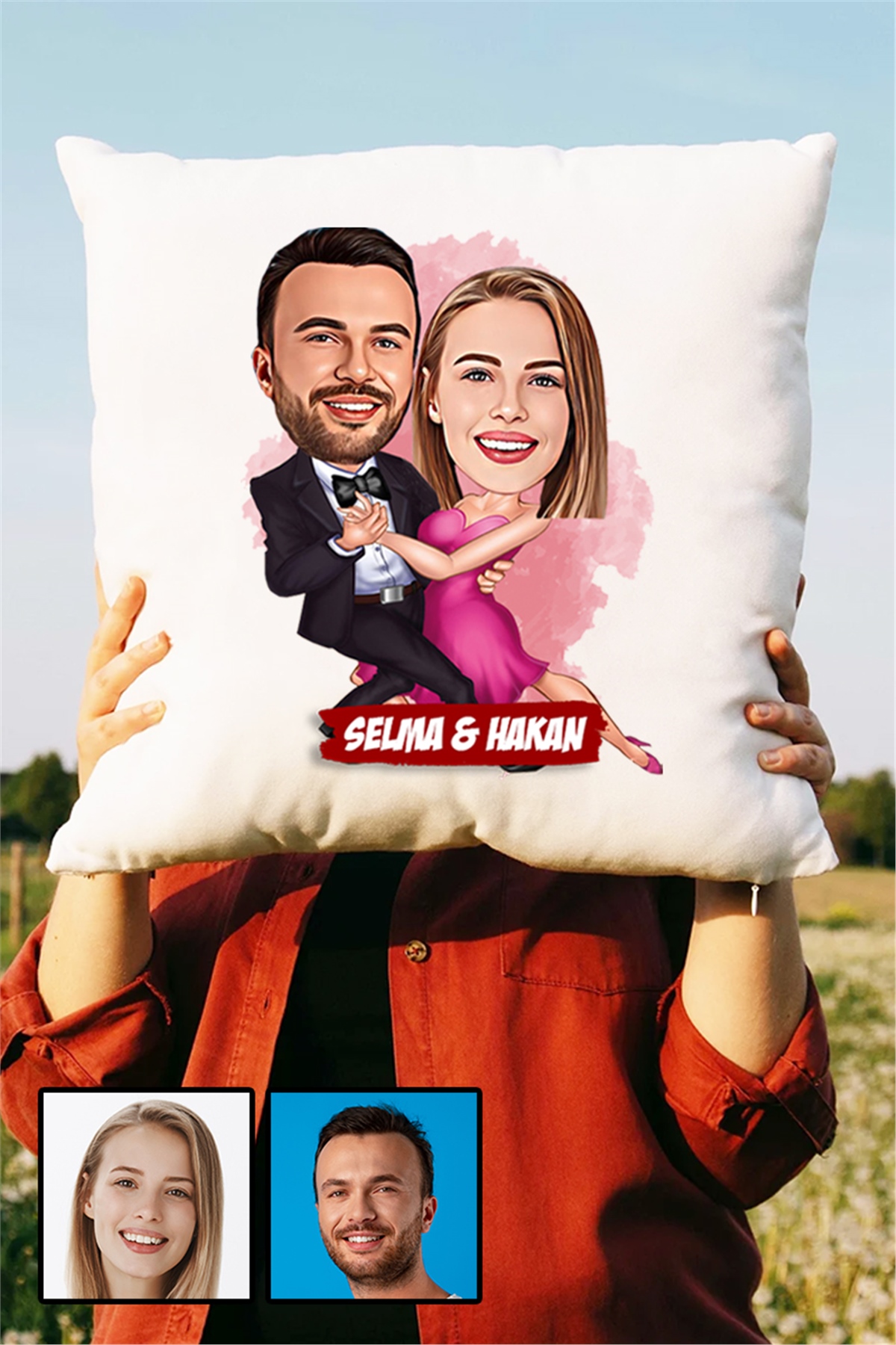 Romantik Sevgililer Günü Hediyesi Karikatürlü Yastık