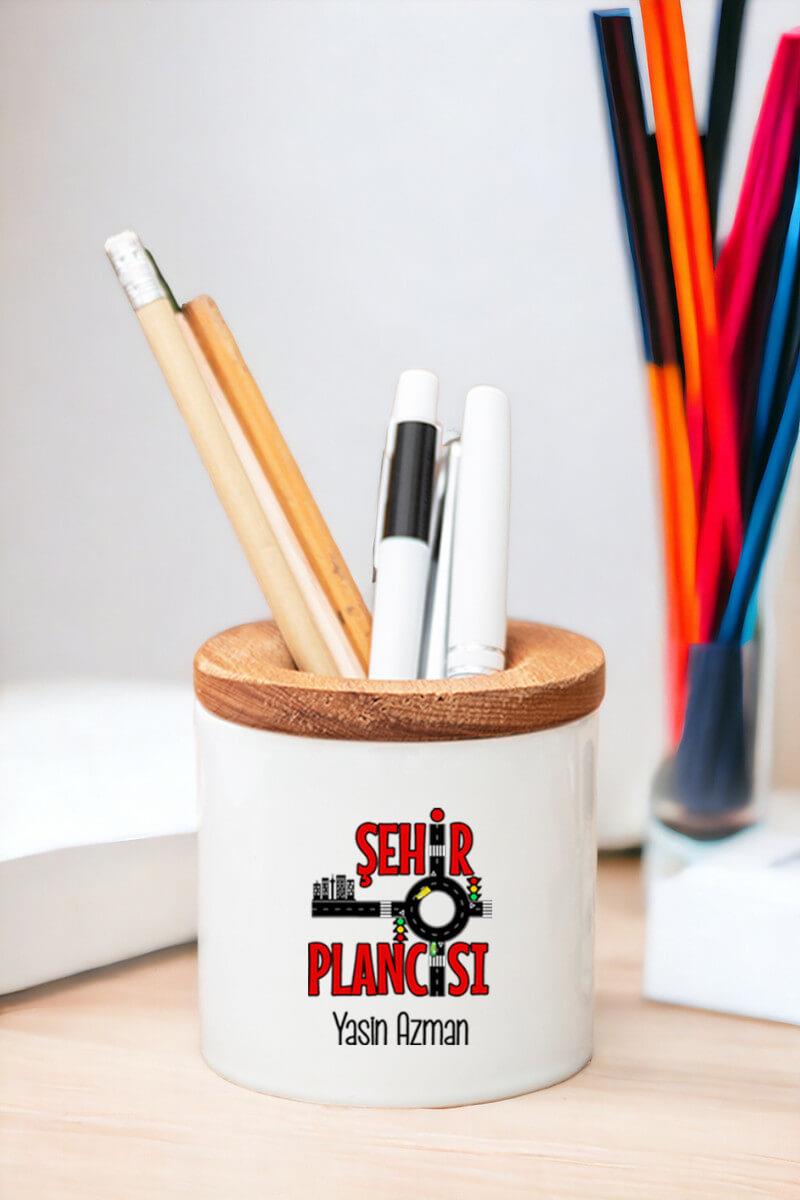 Şehir Plancısı Ahşap Kapaklı Kalemlik