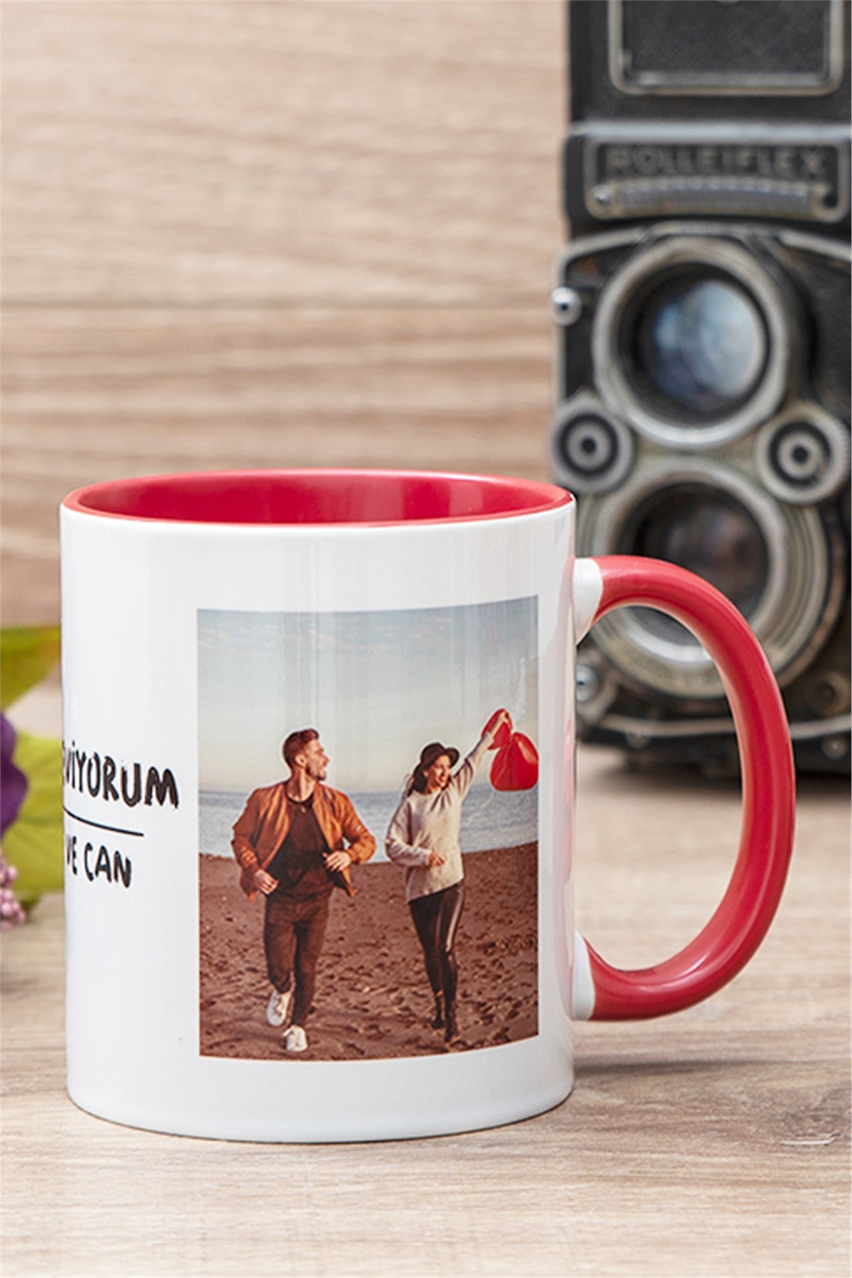 Seni Seviyorum İsimli 2 Fotoğraflı İçi Renkli Kupa Bardak