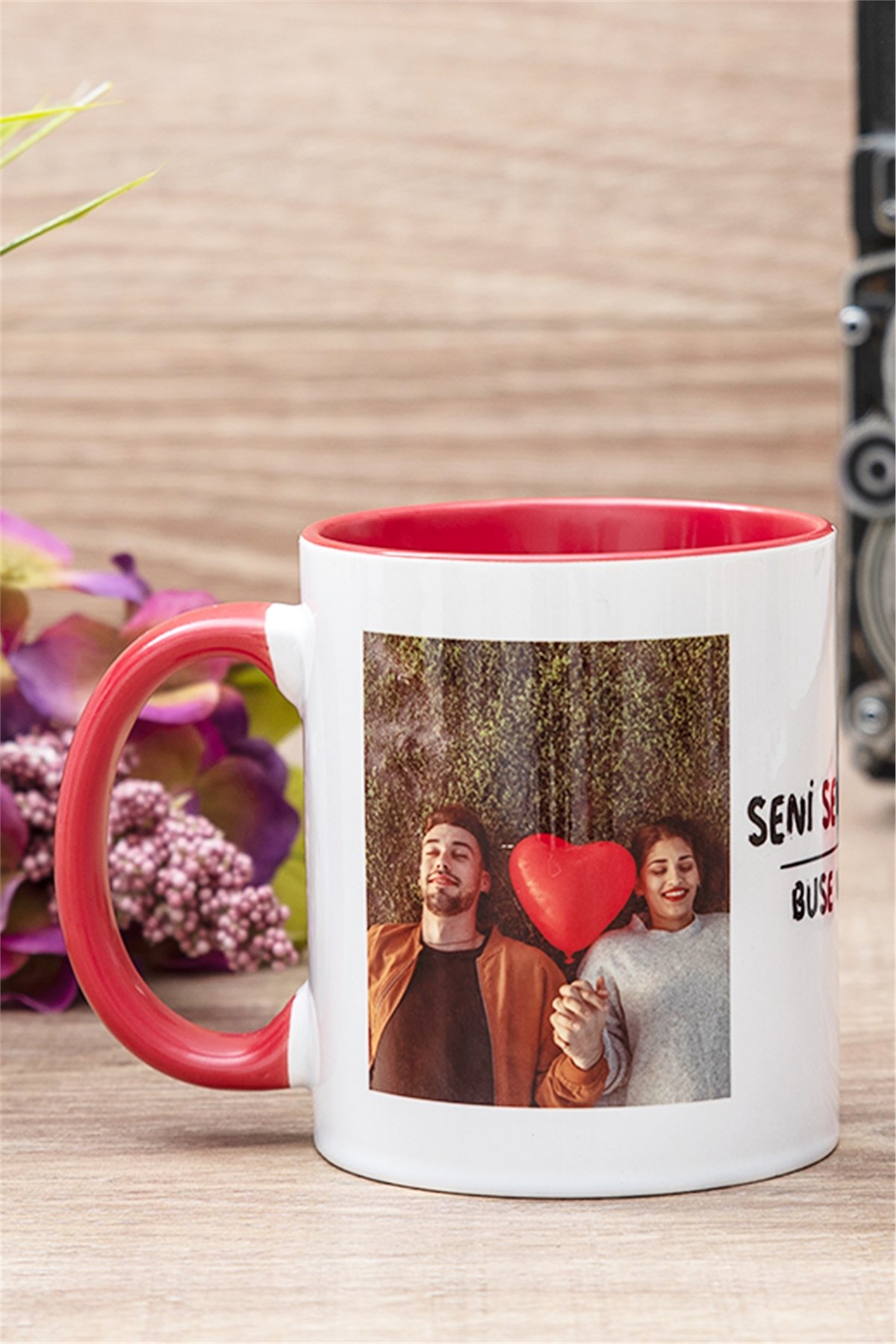 Seni Seviyorum İsimli 2 Fotoğraflı İçi Renkli Kupa Bardak