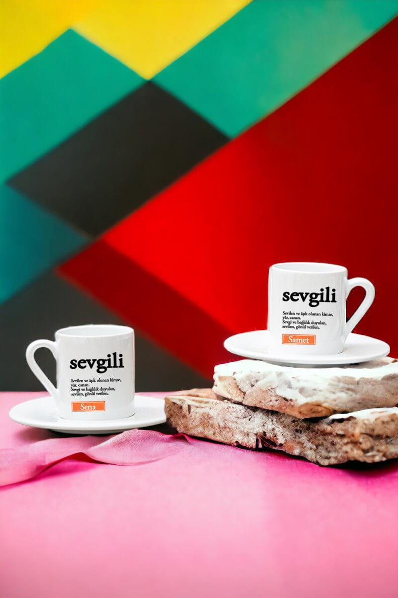 Sevgili Kelime Anlamı İkili Beyaz Türk Kahvesi Fincanı