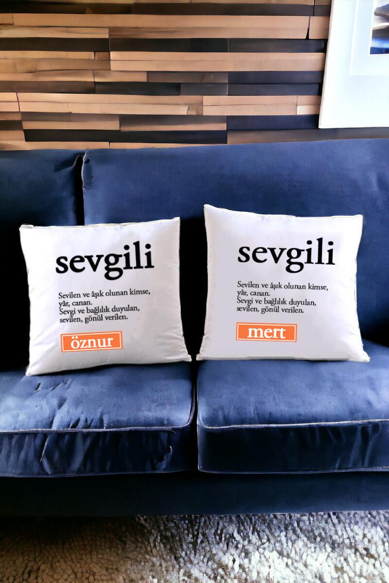 Sevgili Kelime Anlamı İkili Saten Kare Yastık