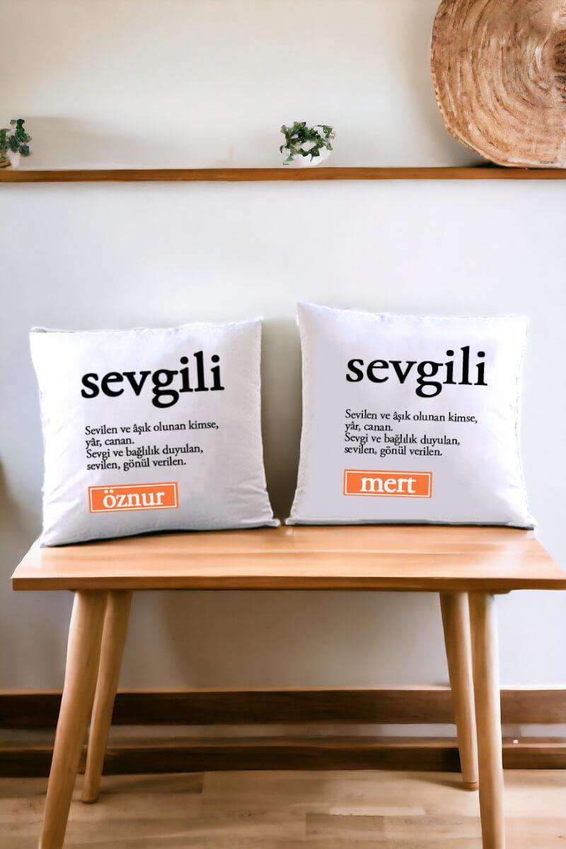 Sevgili Kelime Anlamı İkili Saten Kare Yastık