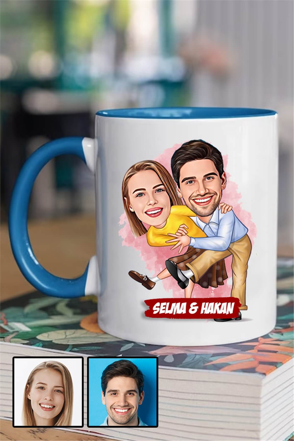 Sevgililer için Hediye Karikatürlü İçi Renkli Kupa Bardak