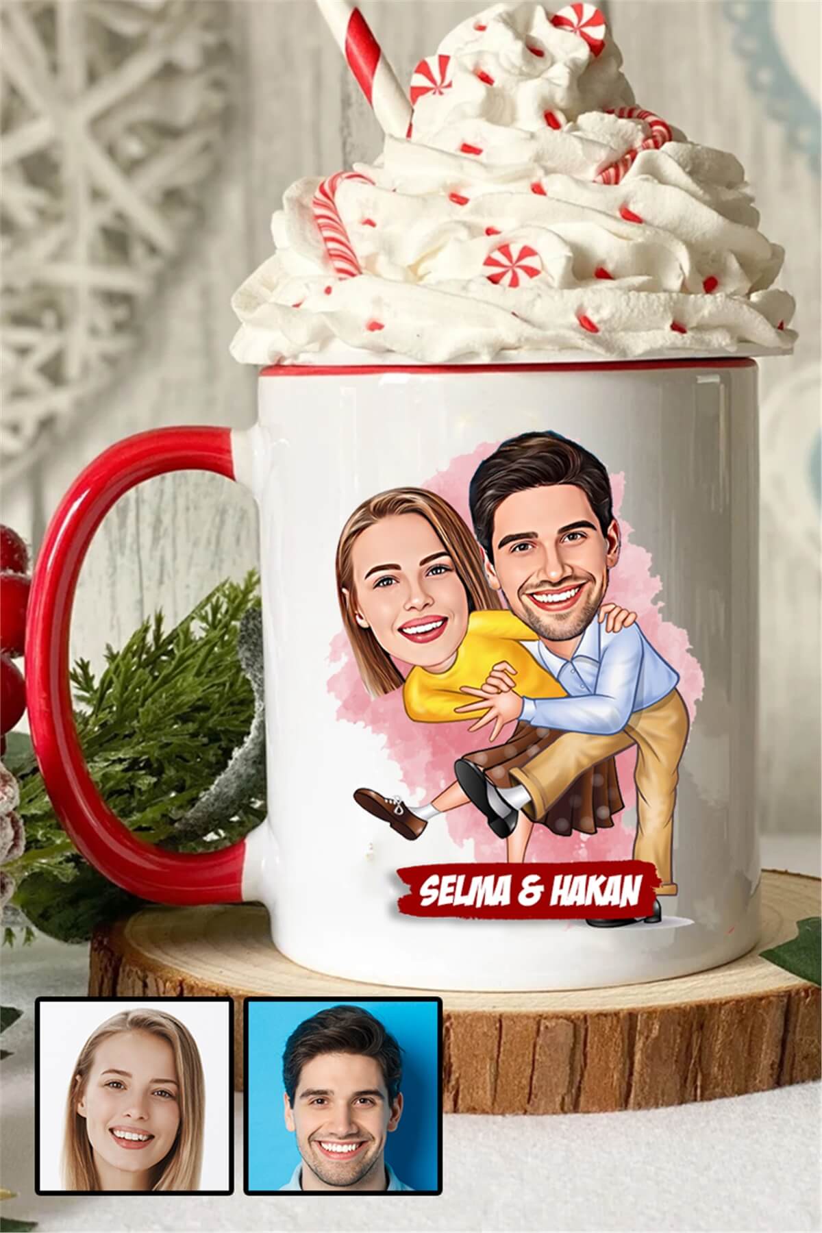 Sevgililer için Hediye Karikatürlü İçi Renkli Kupa Bardak