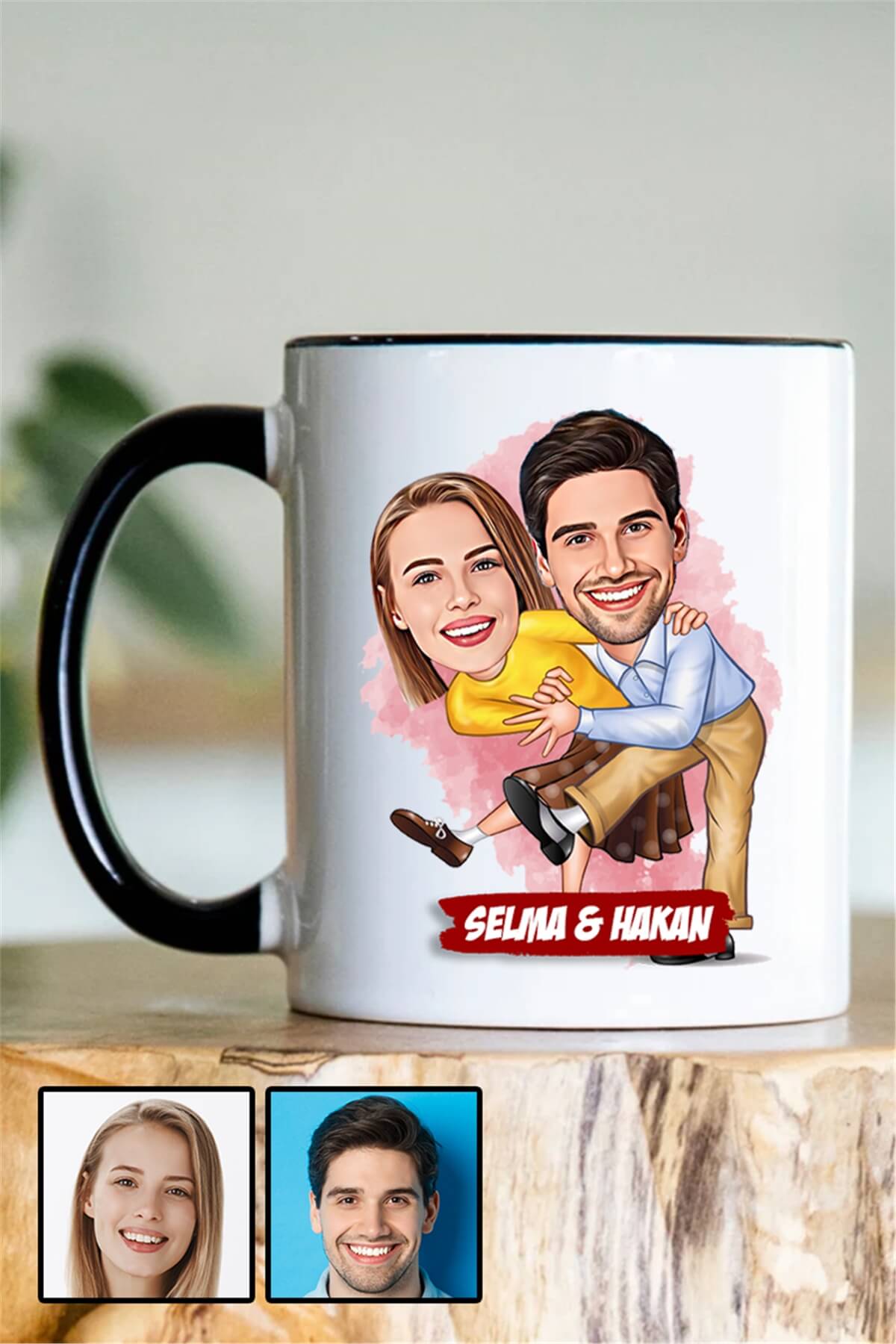 Sevgililer için Hediye Karikatürlü İçi Renkli Kupa Bardak