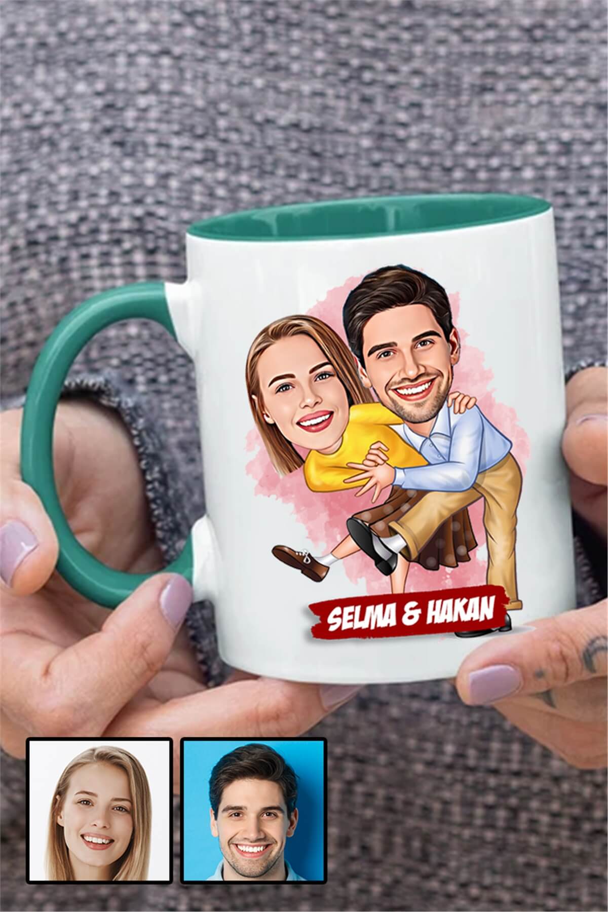 Sevgililer için Hediye Karikatürlü İçi Renkli Kupa Bardak