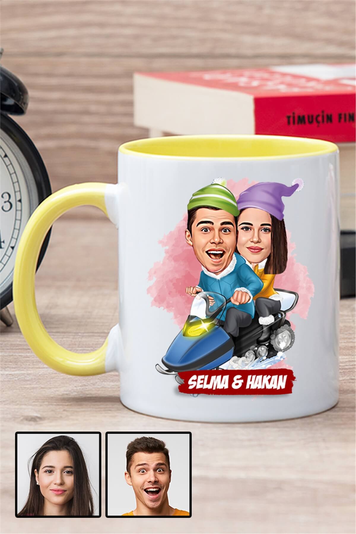 Sevgililere Komik Hediye Kış Temalı  Karikatürlü İçi Renkli Kupa Bardak