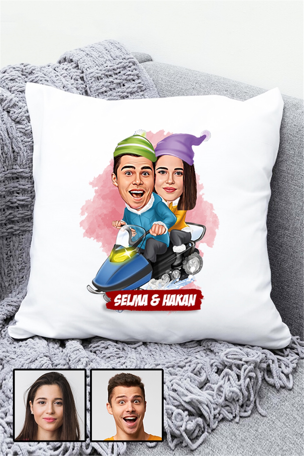Çiftlere Özel Tanışma Yıl Dönümü Hediyesi Karikatürlü Yastık