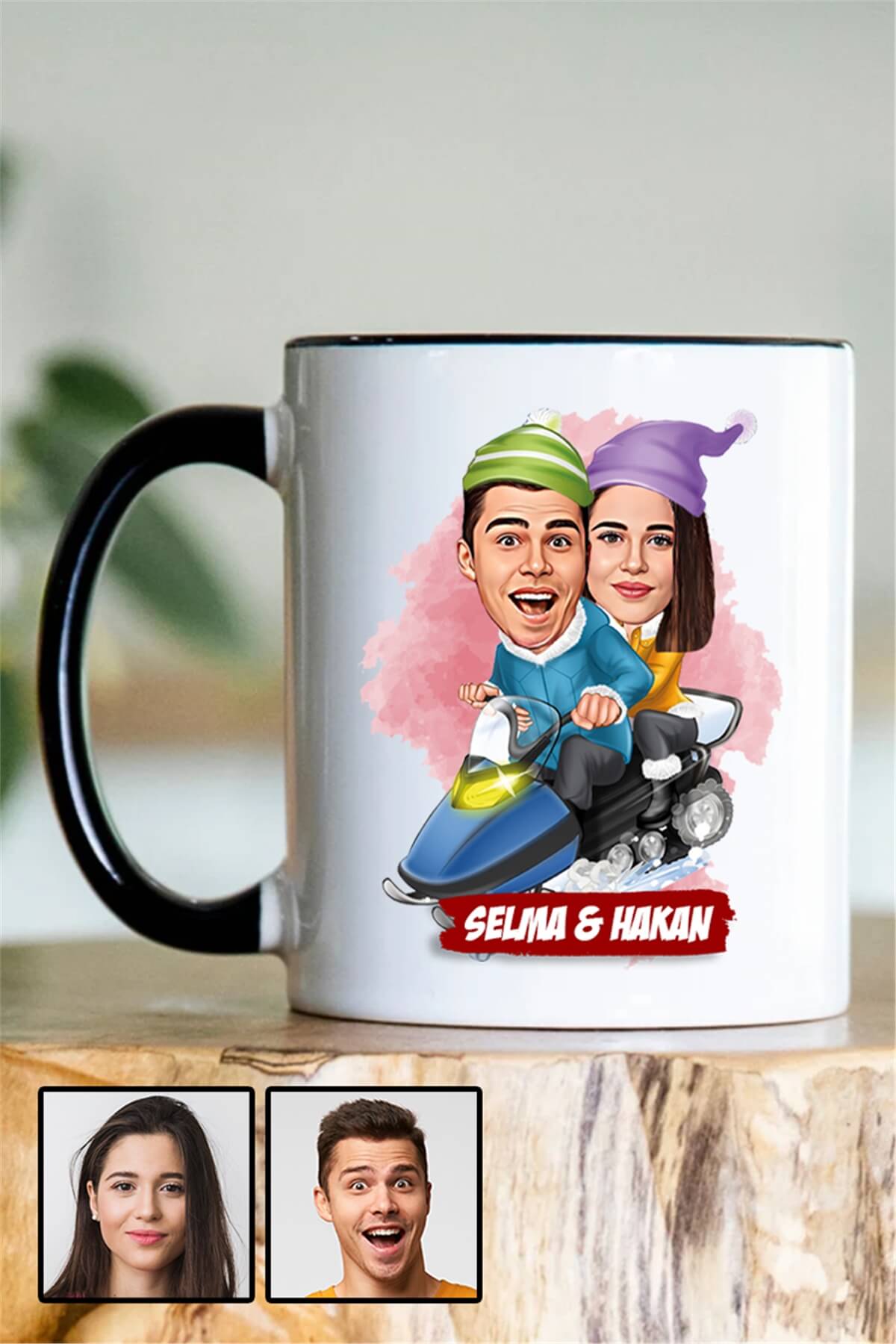 Sevgililere Komik Hediye Kış Temalı  Karikatürlü İçi Renkli Kupa Bardak