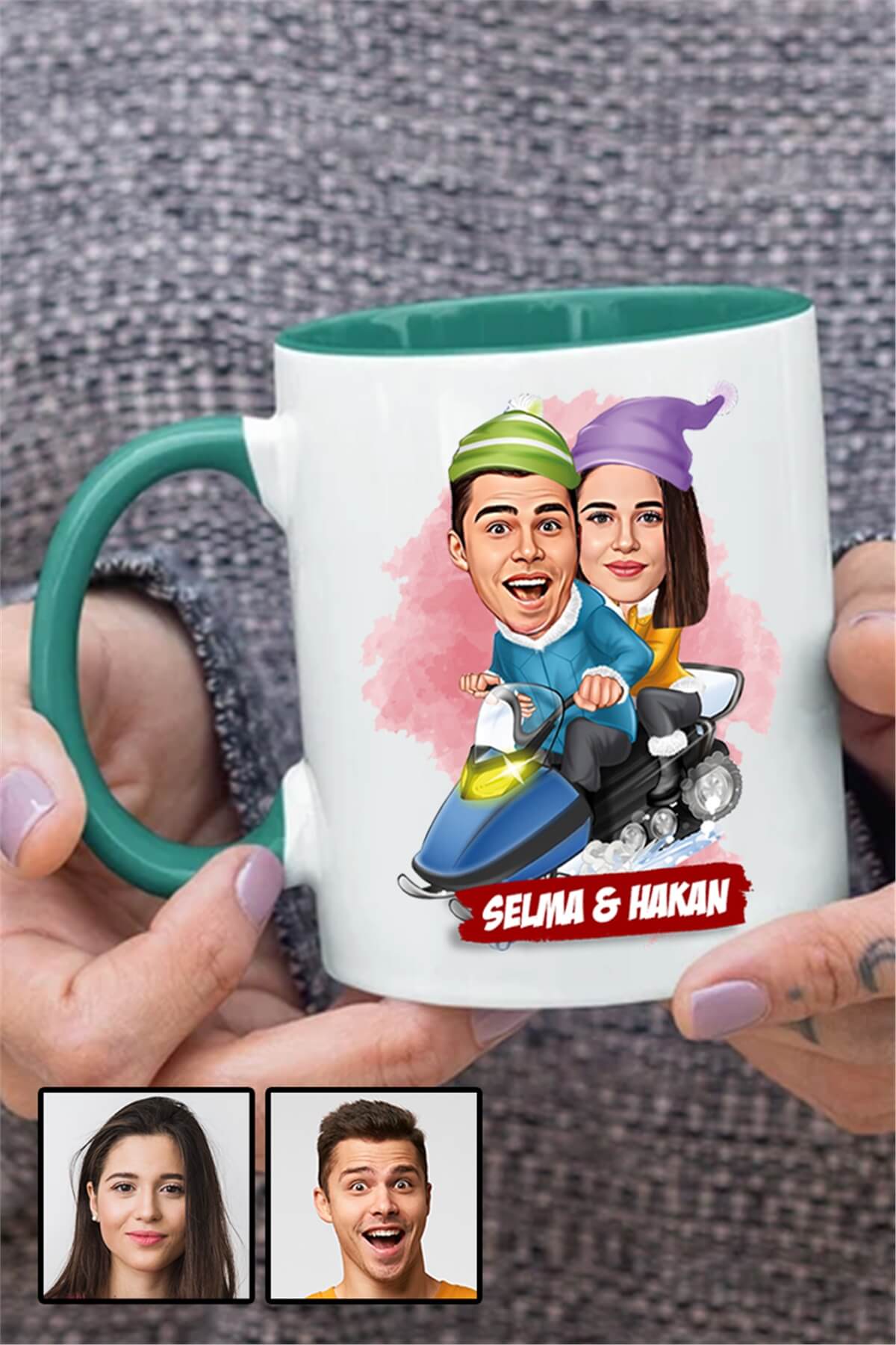 Sevgililere Komik Hediye Kış Temalı  Karikatürlü İçi Renkli Kupa Bardak