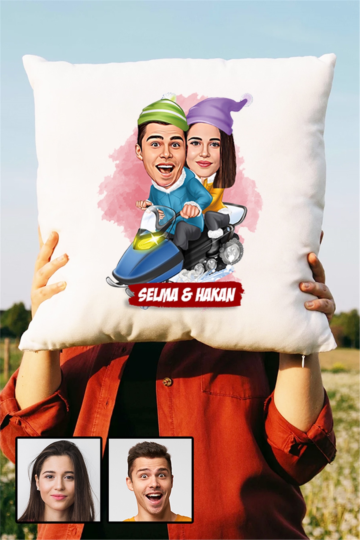 Çiftlere Özel Tanışma Yıl Dönümü Hediyesi Karikatürlü Yastık