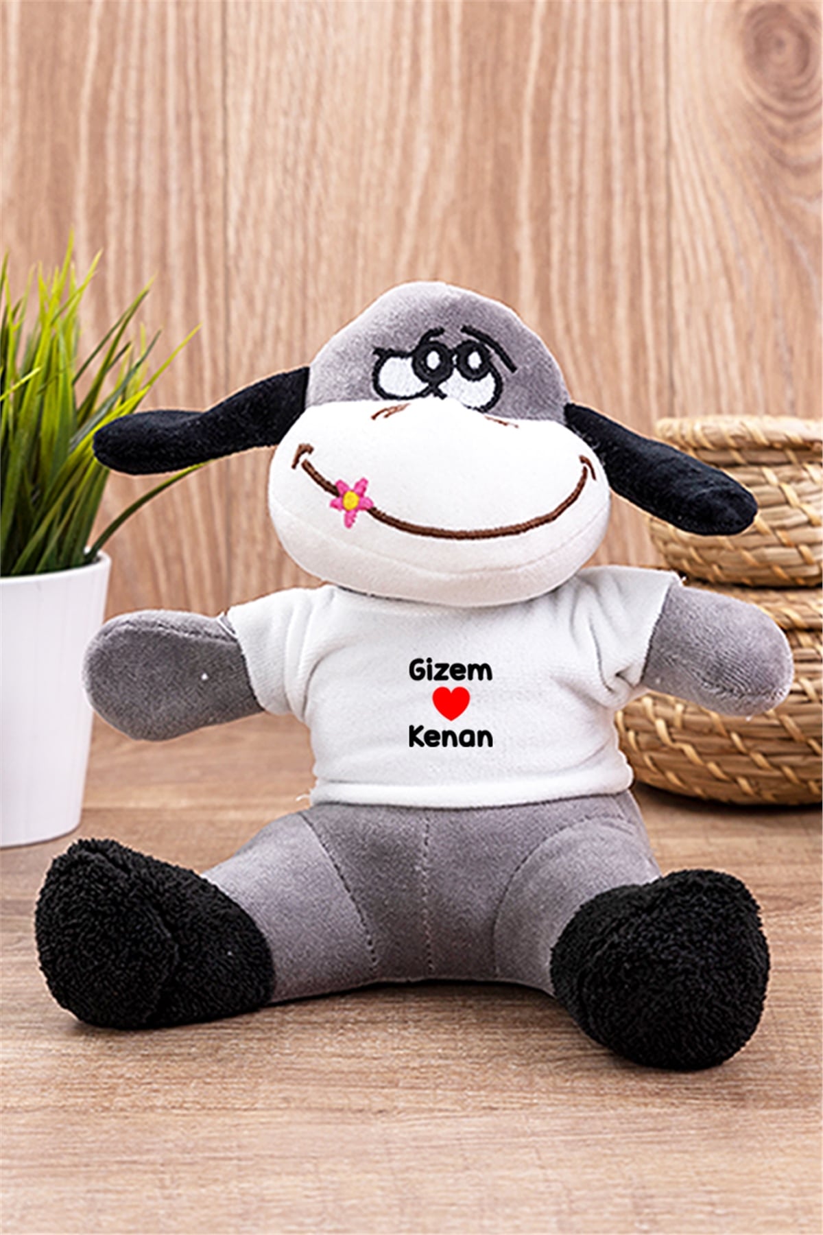 Sevgililere Özel İsim Yazılı Peluş Eşek