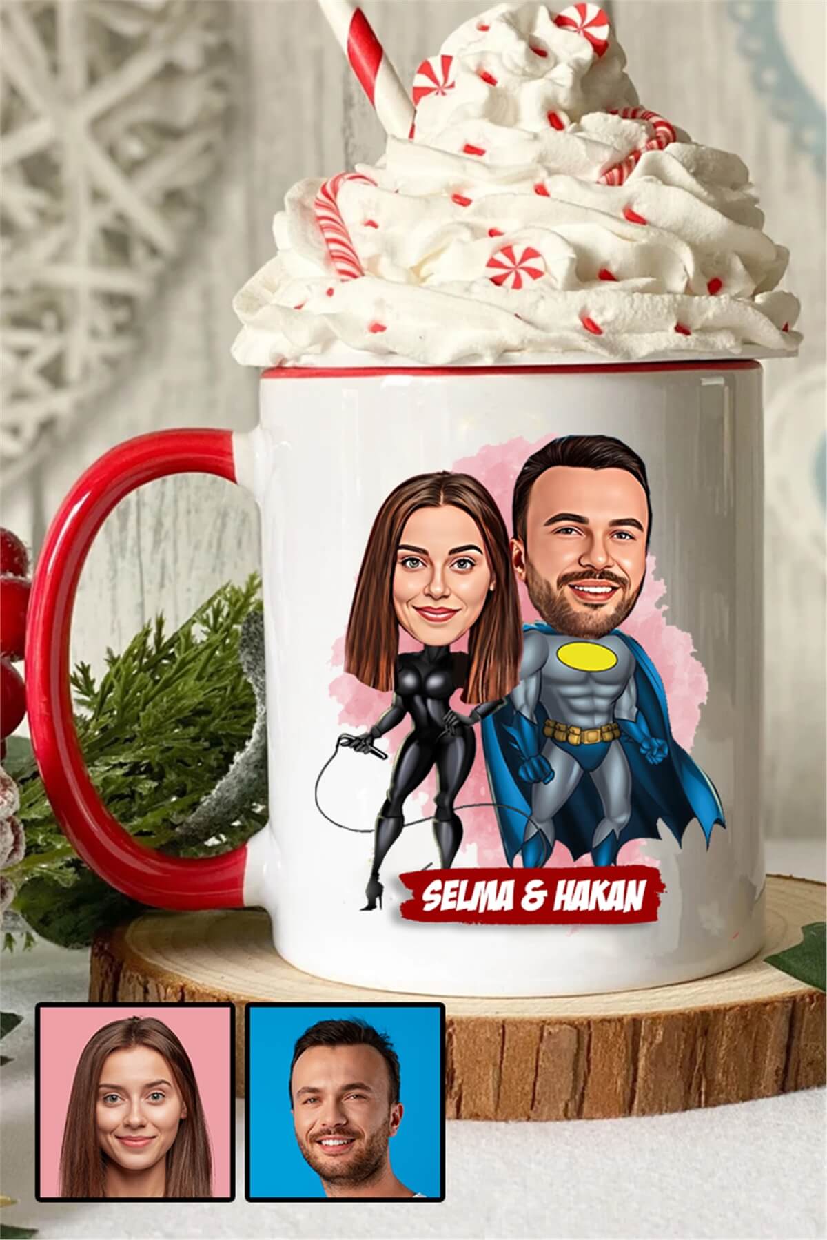 Sevgililere Romantik Hediye Karikatürlü İçi Renkli Kupa Bardak