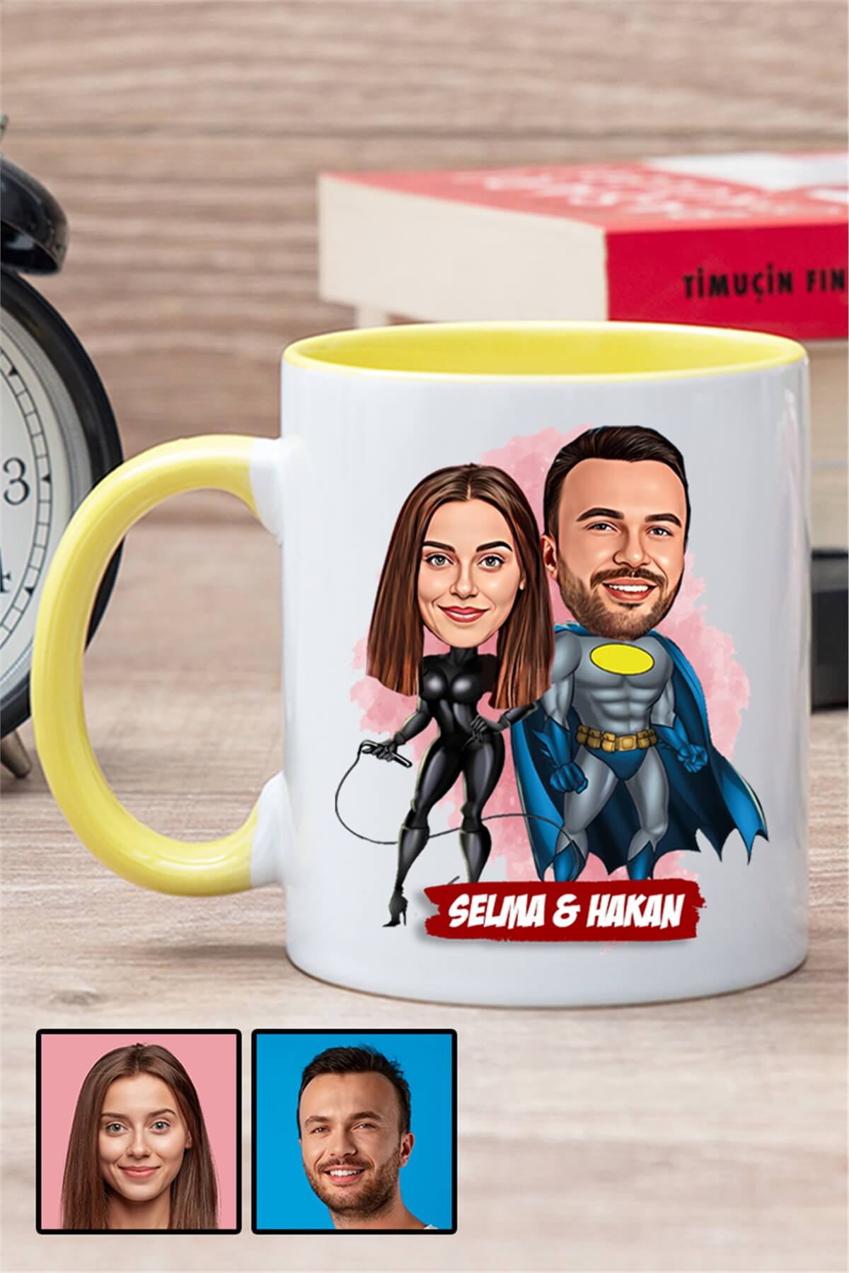 Sevgililere Romantik Hediye Karikatürlü İçi Renkli Kupa Bardak