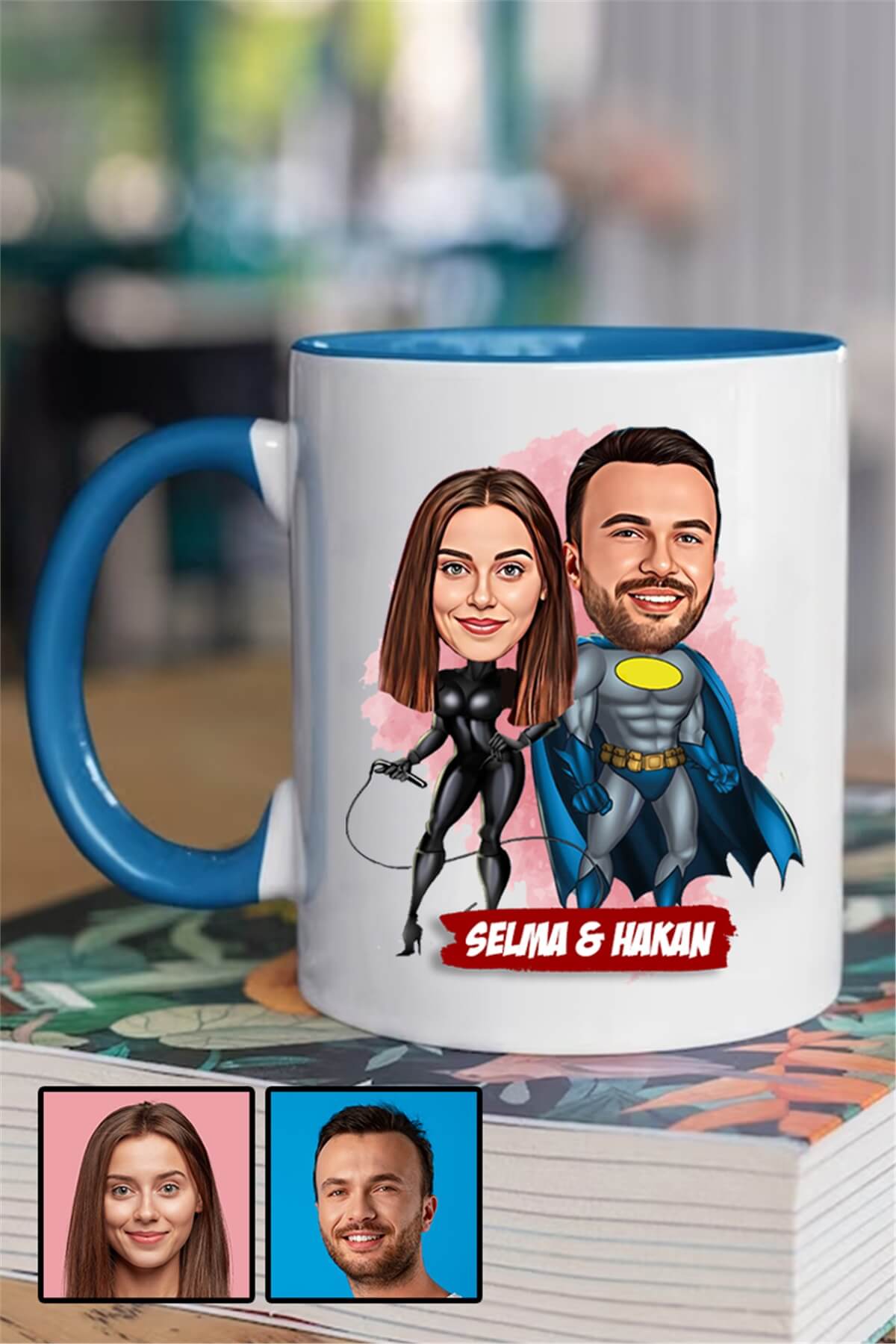 Sevgililere Romantik Hediye Karikatürlü İçi Renkli Kupa Bardak