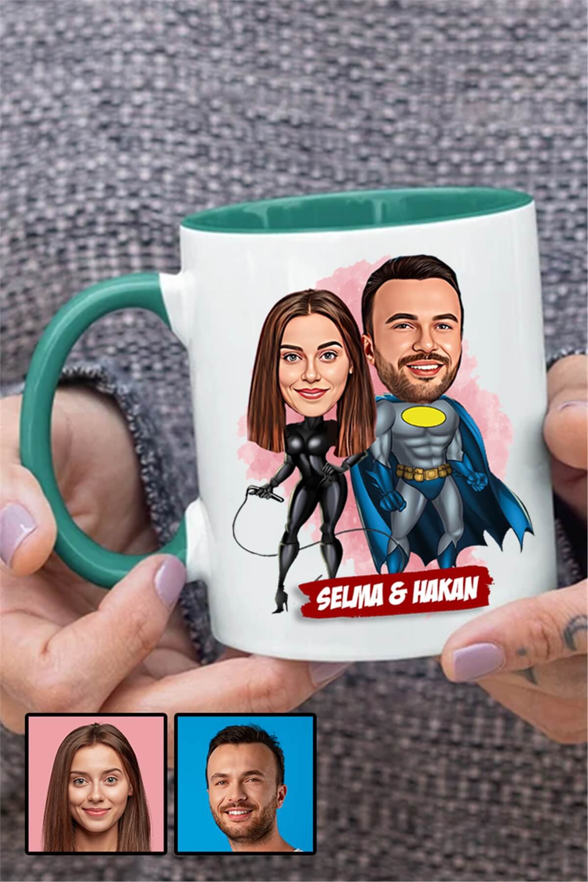 Sevgililere Romantik Hediye Karikatürlü İçi Renkli Kupa Bardak