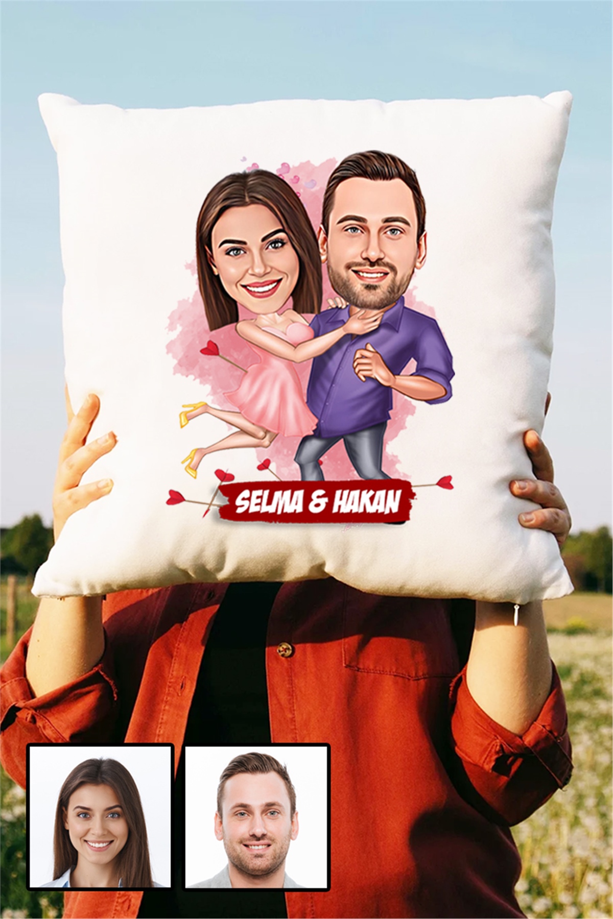 Sevgililere Romantik Hediye Karikatürlü Yastık