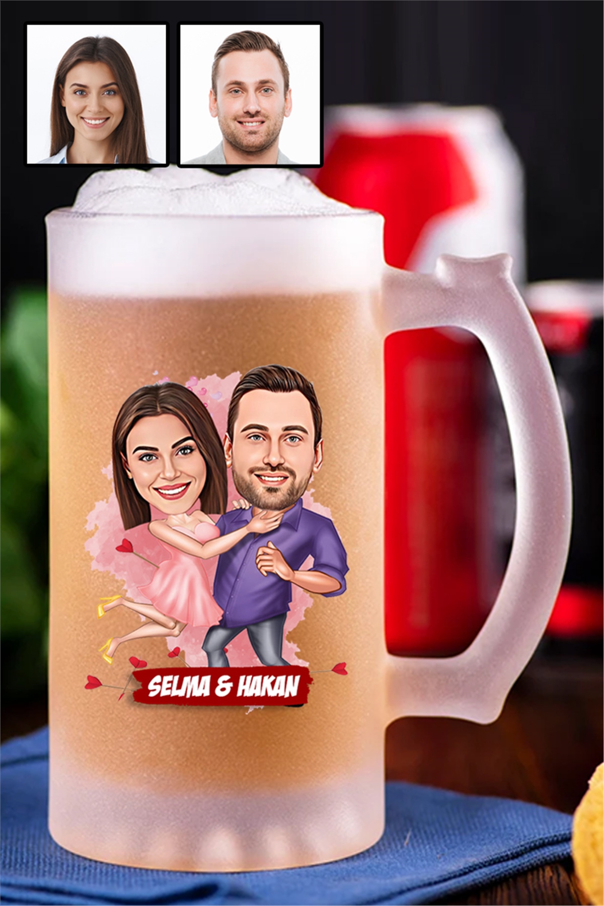 Sevgililere Romantik Hediye Karikatürlü Buzlu Cam Bira Bardağı