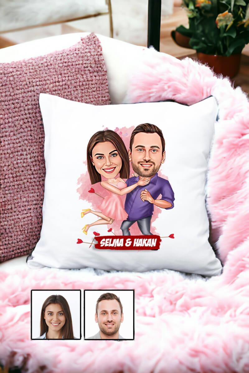 Sevgililere Romantik Hediye Karikatürlü Yastık