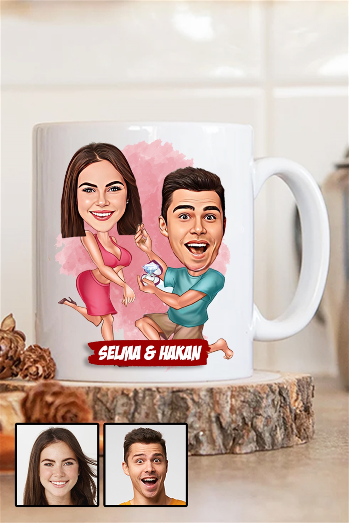 Eşe 14 Şubat Hediyesi Karikatürlü Beyaz Kupa Bardak