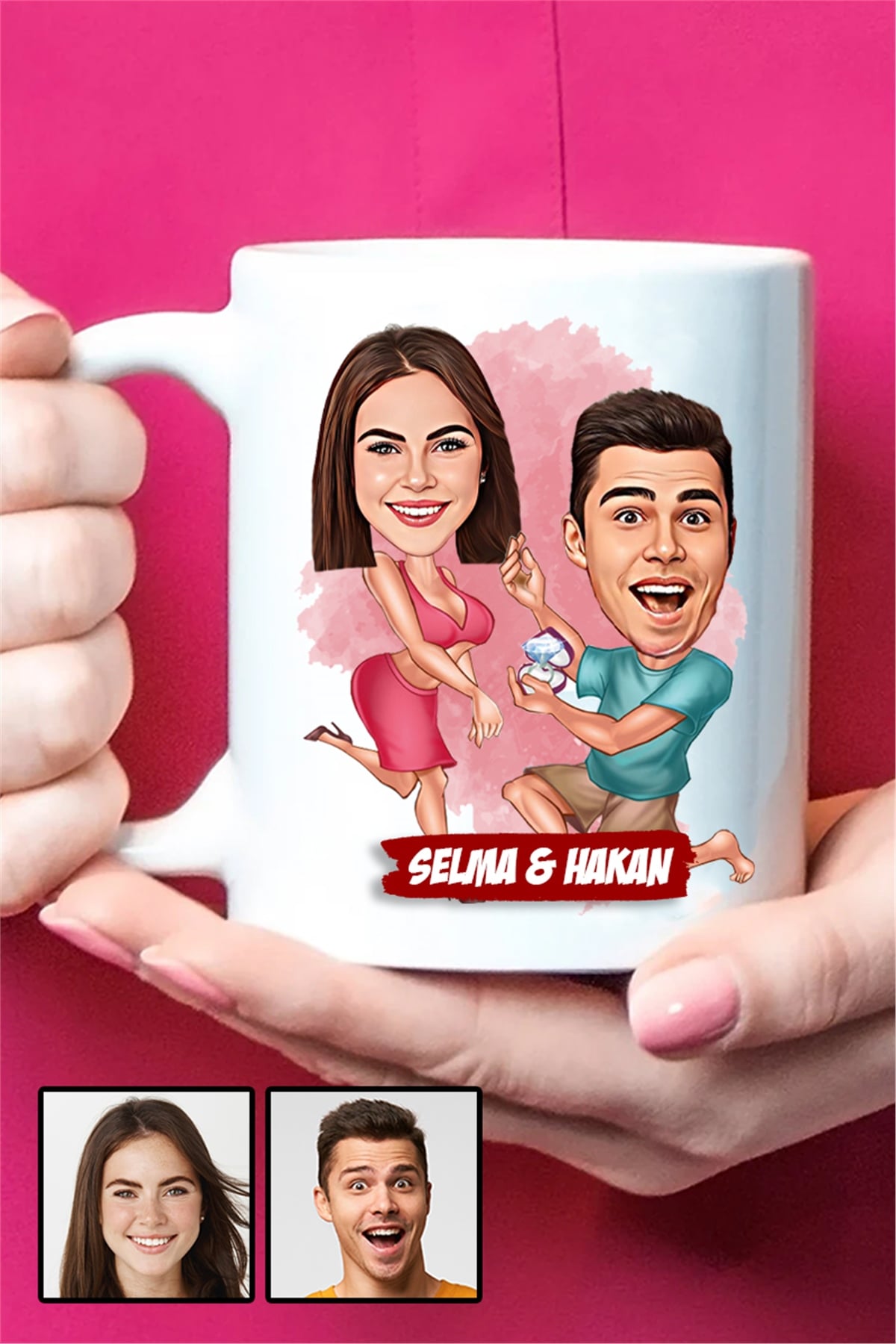 Eşe 14 Şubat Hediyesi Karikatürlü Beyaz Kupa Bardak