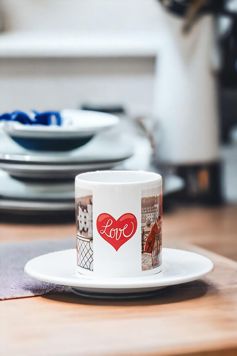 Sevgiliye Hediye İki Fotoğraflı İkili Beyaz Türk Kahvesi Fincanı