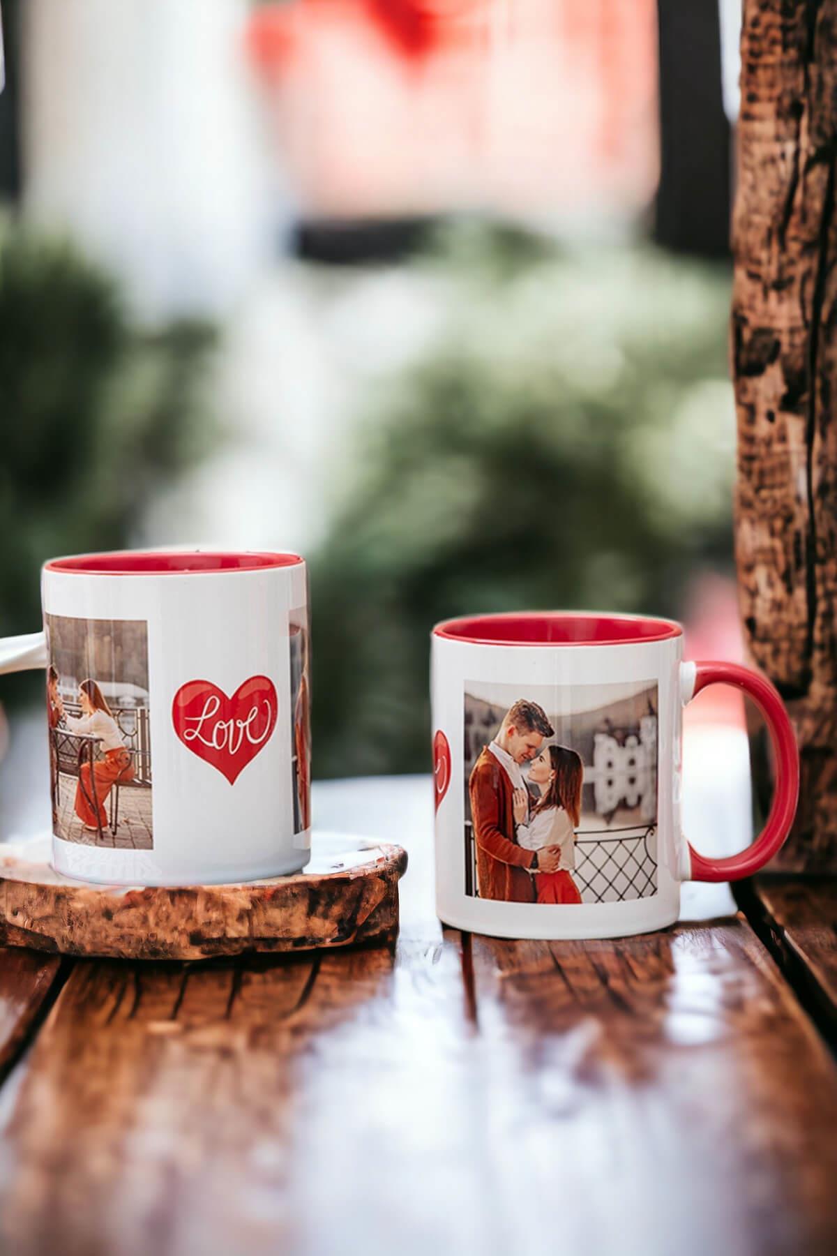 Sevgiliye Hediye İki Fotoğraflı İkili Renkli Kupa Bardak