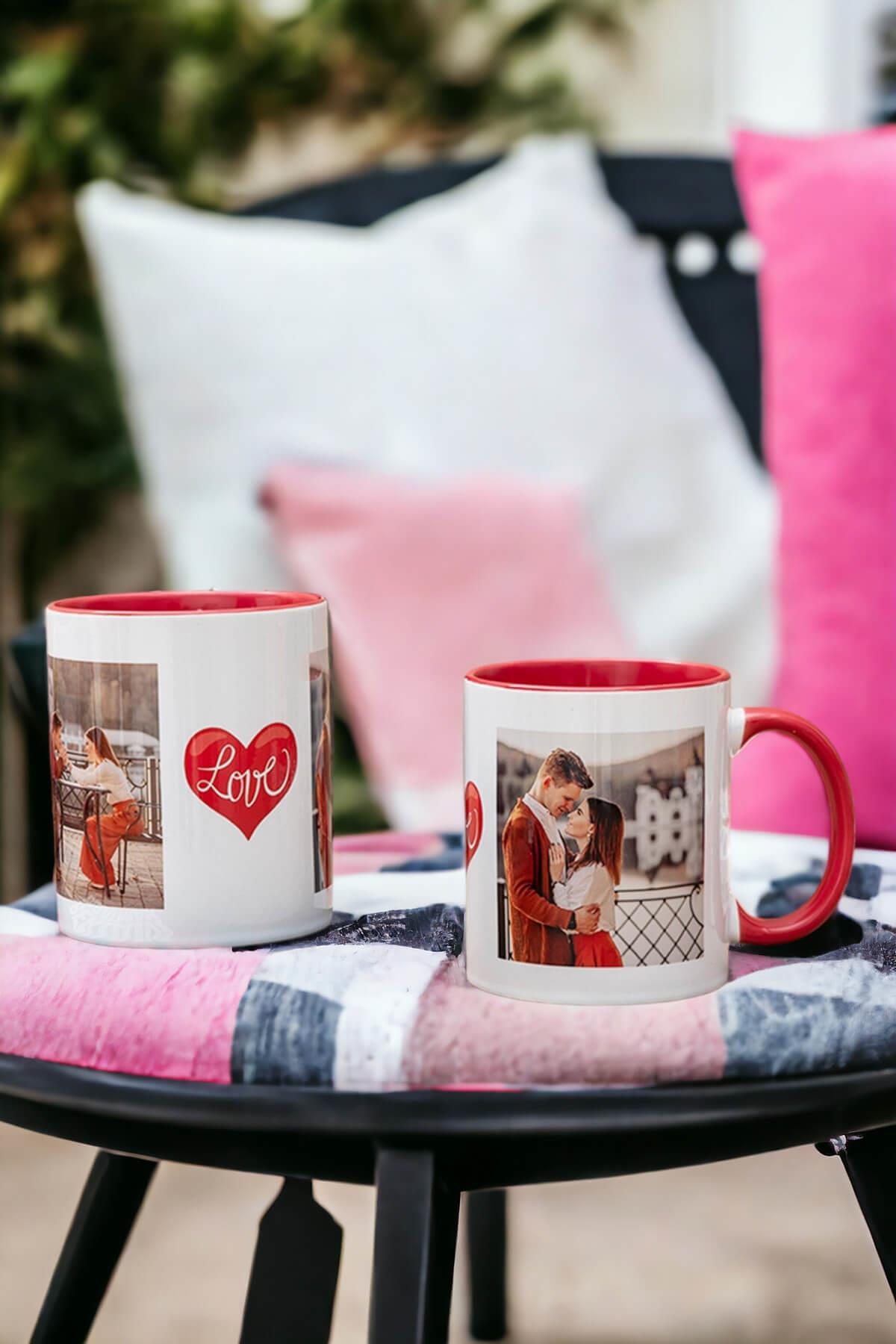 Sevgiliye Hediye İki Fotoğraflı İkili Renkli Kupa Bardak