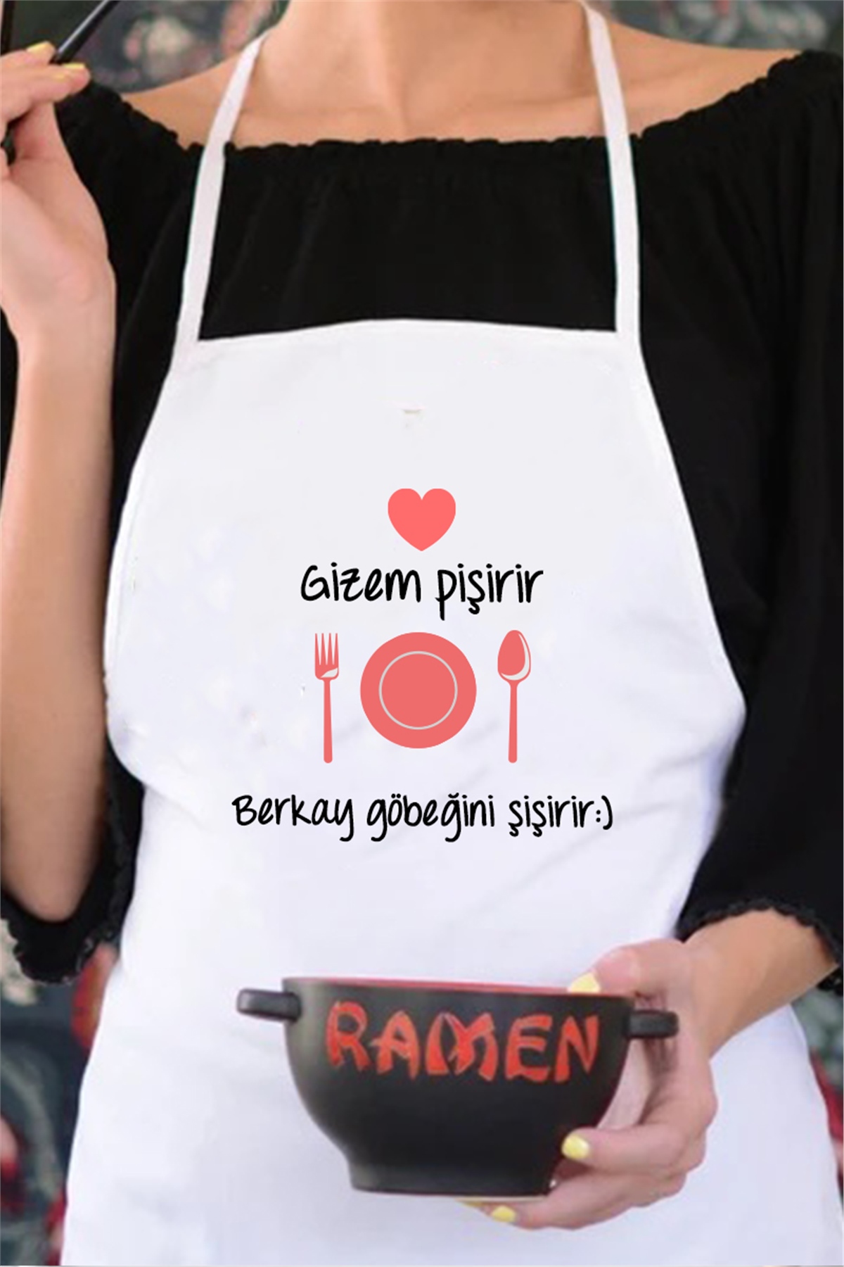 Sevgiliye Hediye Esprili Tasarım İsim Yazılı Mutfak Önlüğü