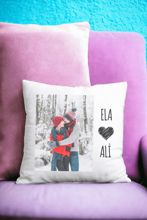 Sevgiliye Hediye İsimli ve Fotoğraflı Saten Kare Yastık