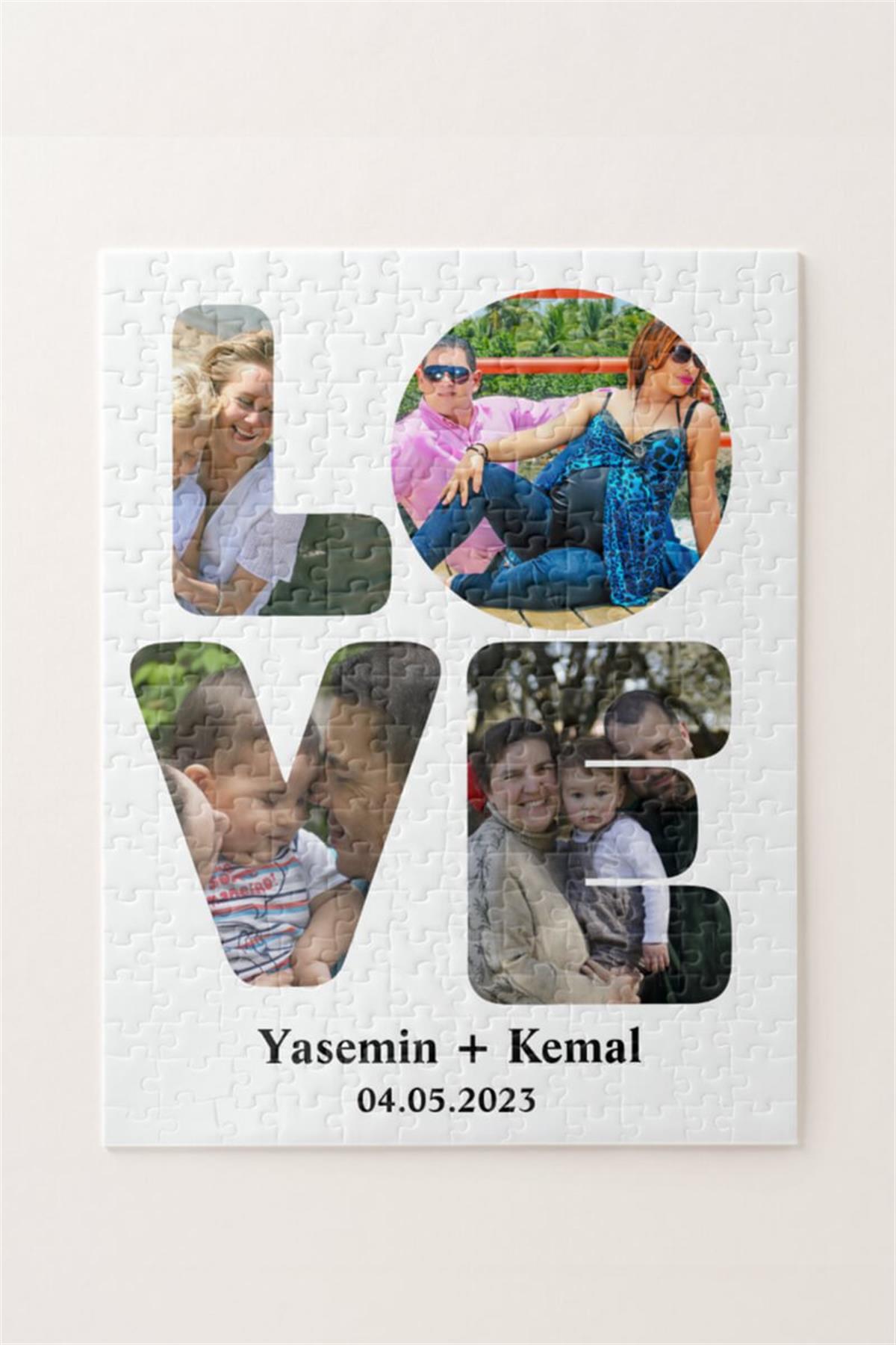 Sevgiliye Hediye Love Tasarımlı İsimli Tarihli ve Fotoğraflı Puzzle