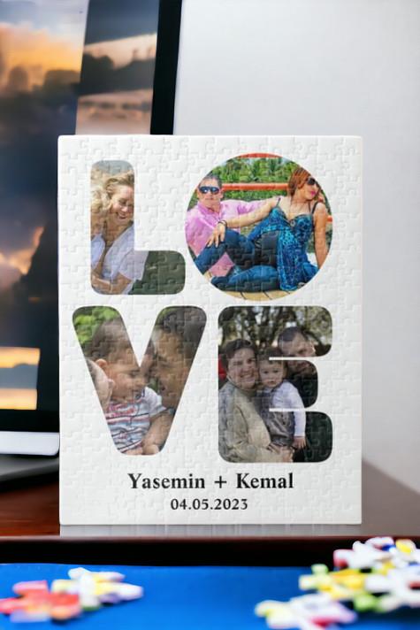 Sevgiliye Hediye Love Tasarımlı İsimli Tarihli ve Fotoğraflı Puzzle