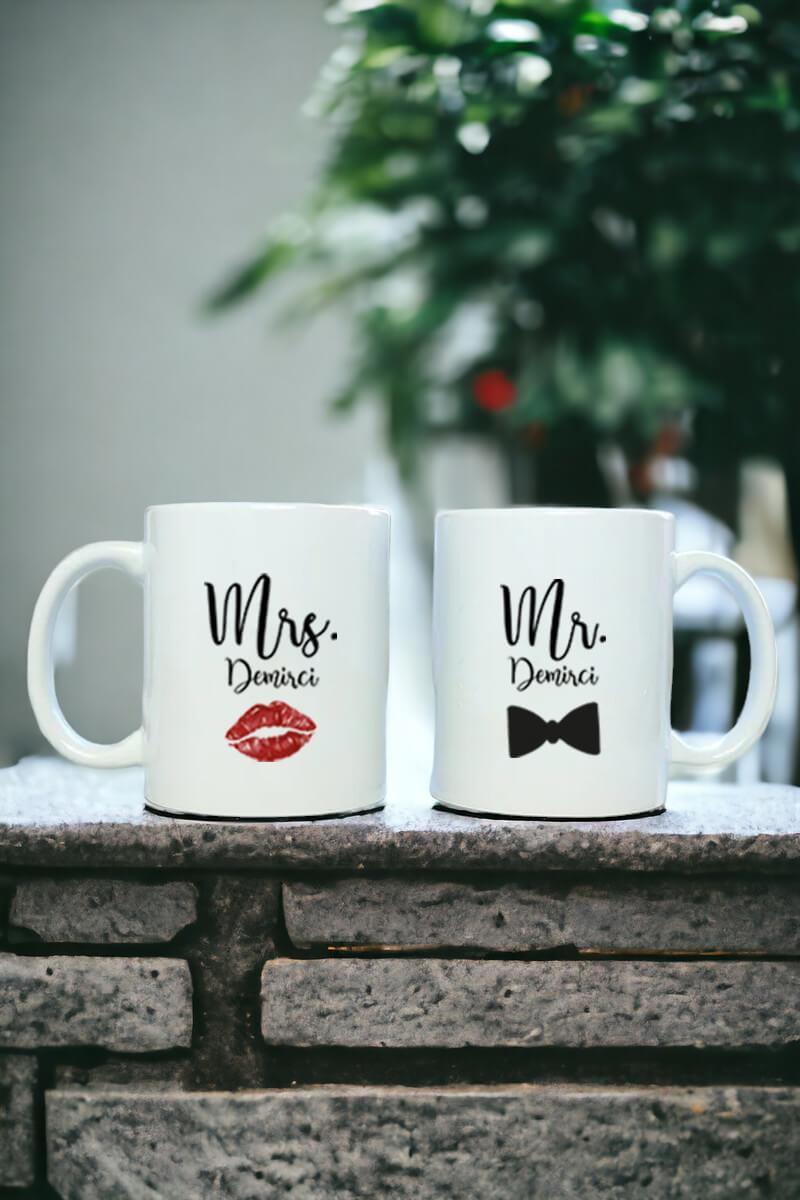 Sevgiliye Hediye Mr Mrs İkili Beyaz Kupa Bardak