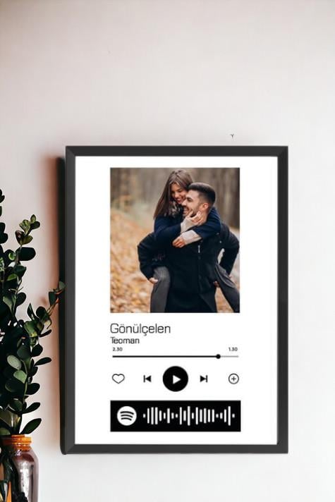 Sevgiliye Hediye Spotify QR Kodlu Kişiye Özel Fotoğraflı Hediyelik Çerçeve