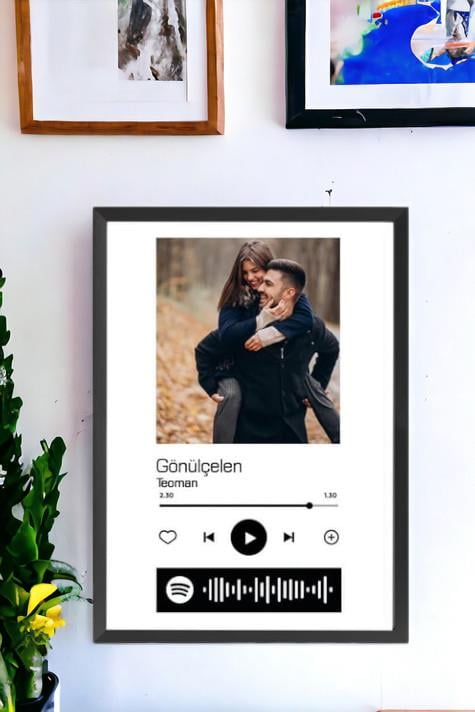 Sevgiliye Hediye Spotify QR Kodlu Kişiye Özel Fotoğraflı Hediyelik Çerçeve