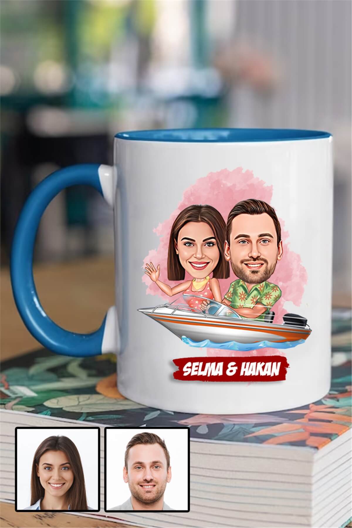 Sevgililere Özel Hediye Karikatürlü İçi Renkli Kupa Bardak