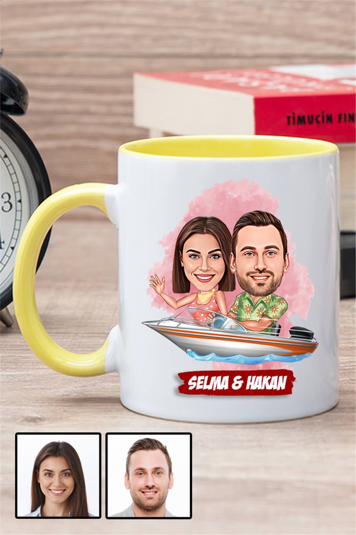 Sevgililere Özel Hediye Karikatürlü İçi Renkli Kupa Bardak