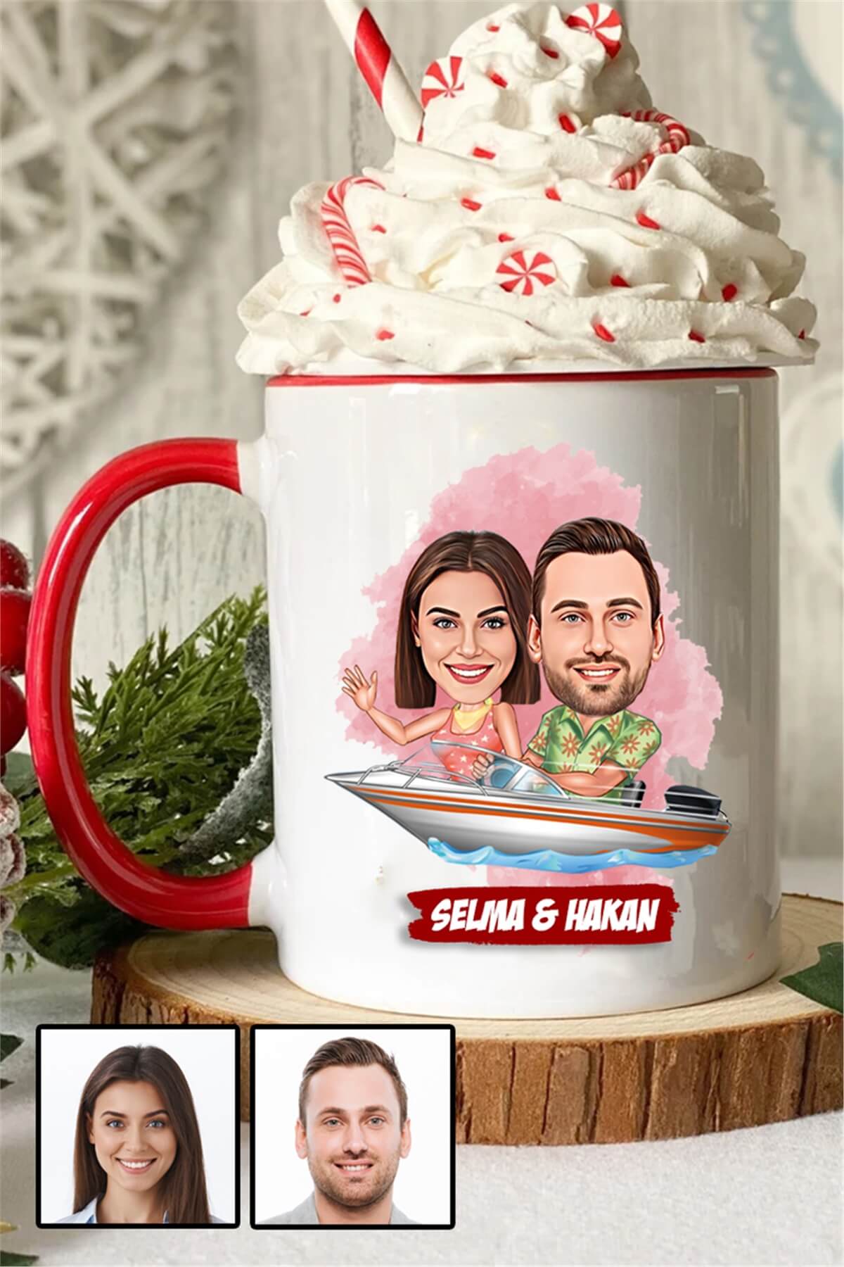 Sevgililere Özel Hediye Karikatürlü İçi Renkli Kupa Bardak