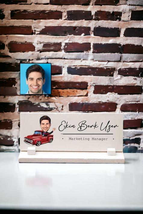 Sevgiliye İlk İş Günü Hediyesi Karikatürlü Masa İsimliği