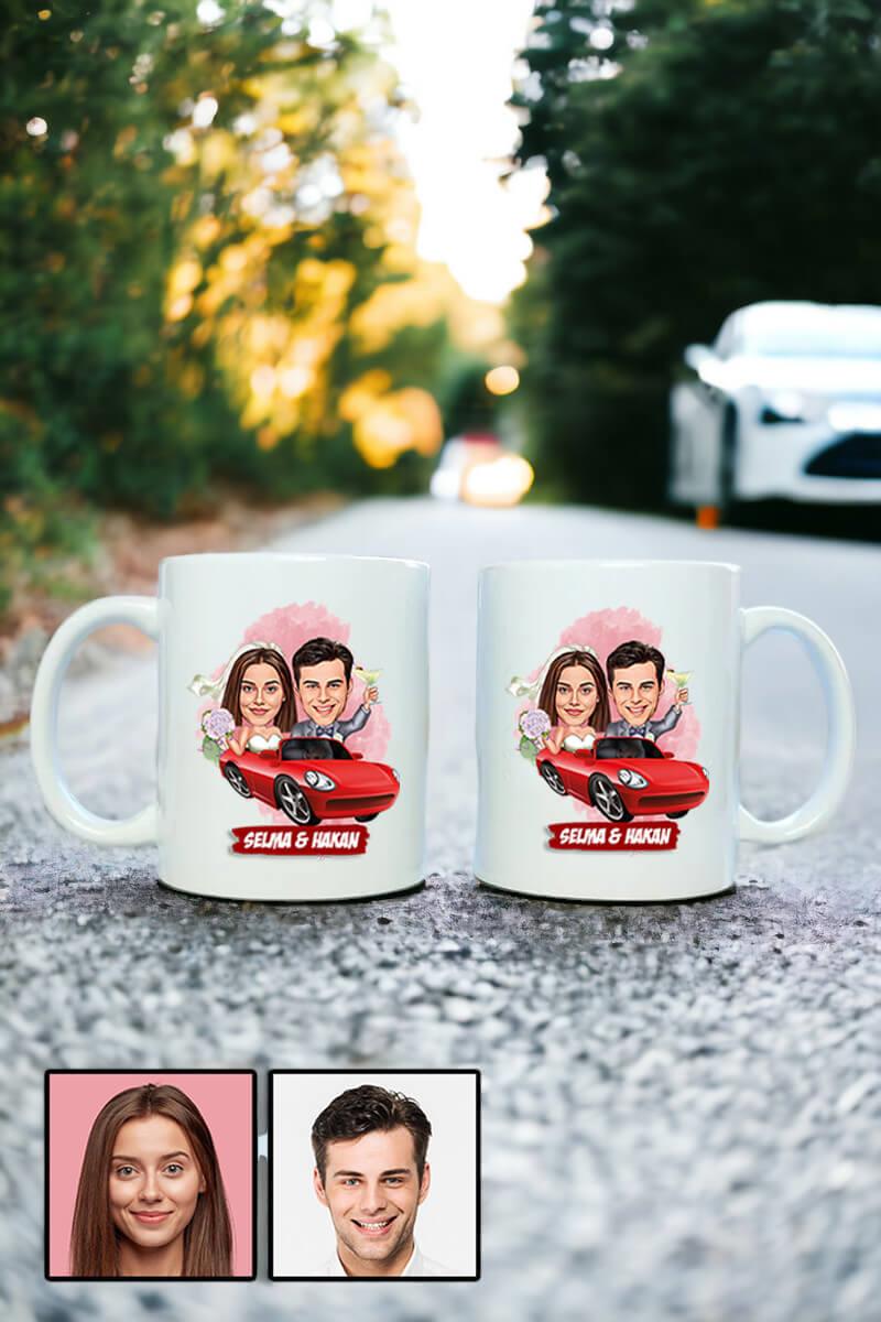 Sevgiliye Özel Hediye Biz Evleniyoruz Karikatürlü İkili Beyaz Kupa Bardak