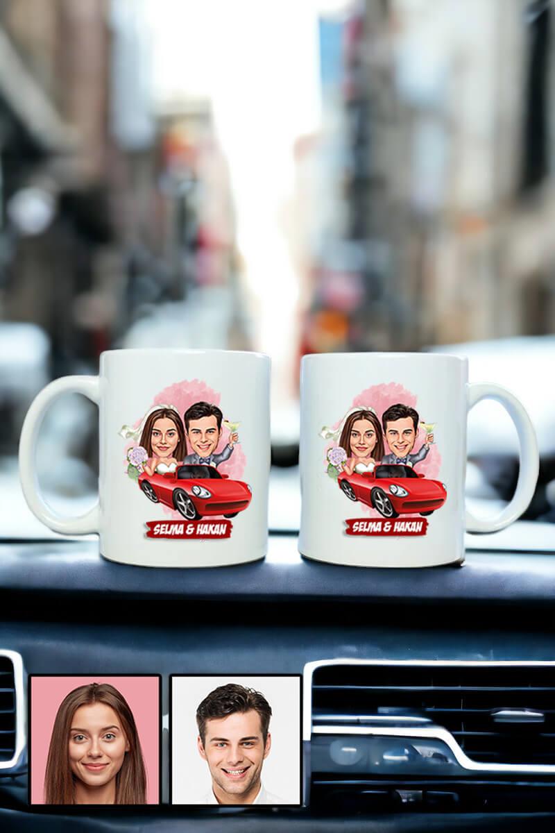 Sevgiliye Özel Hediye Biz Evleniyoruz Karikatürlü İkili Beyaz Kupa Bardak