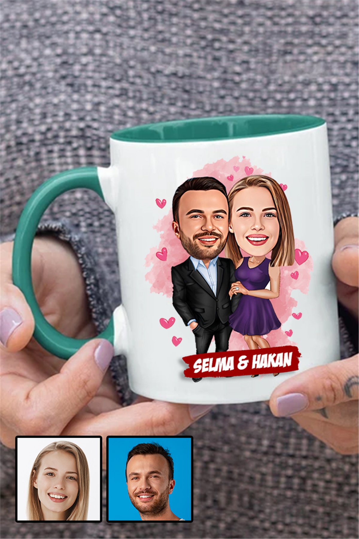 Erkek Sevgiliye Romantik Yıl Dönümü Hediyesi Karikatürlü İçi Renkli Kupa Bardak