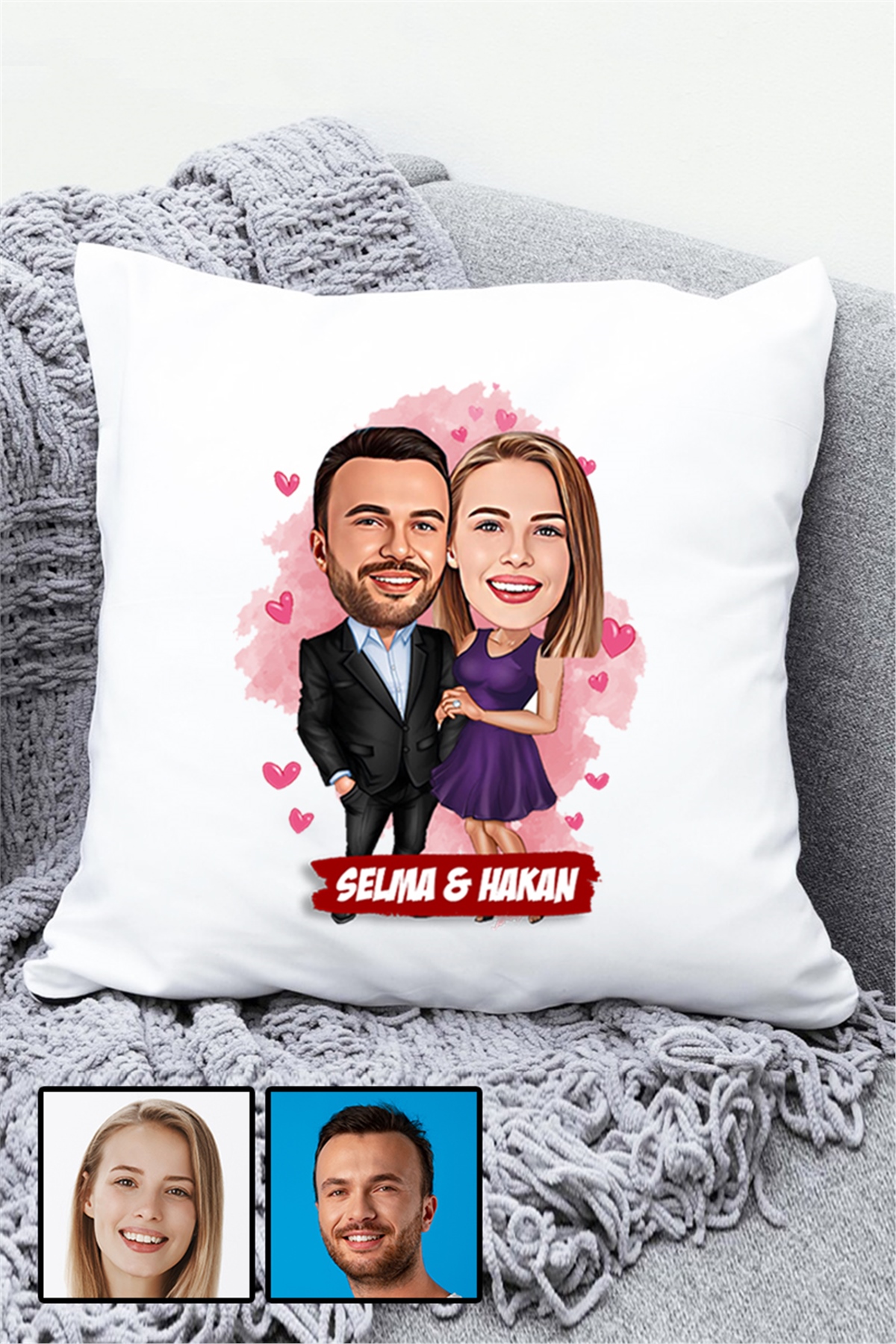 Kız Arkadaşa Tanışma Yıl Dönümü Hediyesi Karikatürlü Yastık