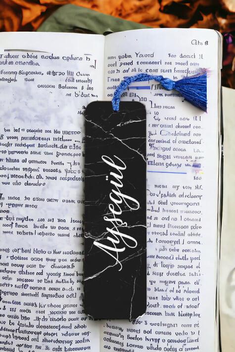 Siyah Mermer Desenli İsimli Metal Kitap Ayracı
