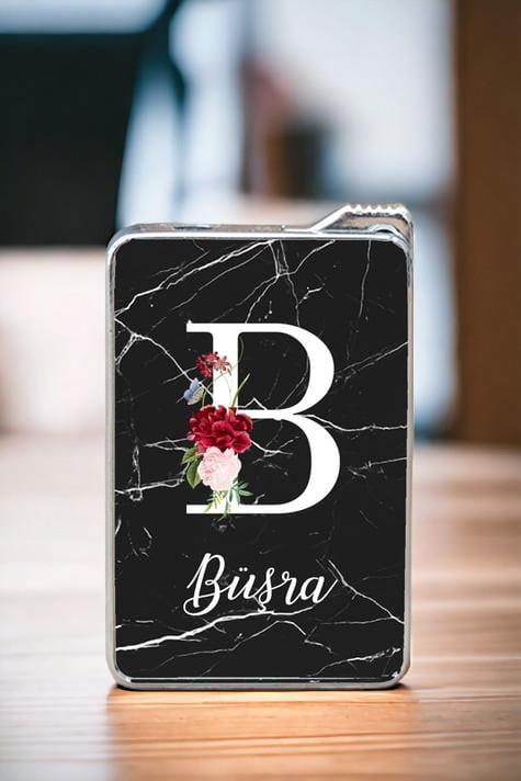 Siyah Mermer Tasarım Baş Harfli Çakmak