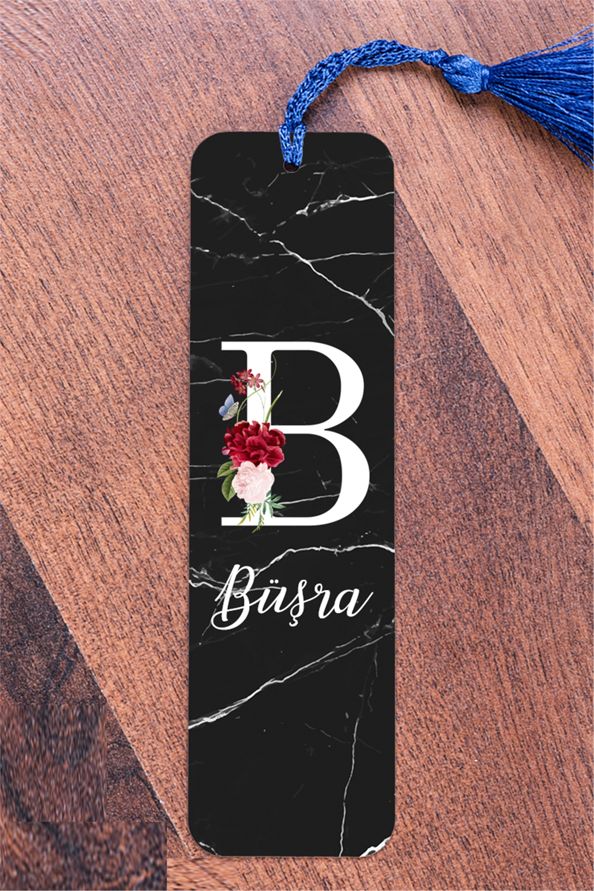 Siyah Mermer Tasarım Baş Harfli Metal Kitap Ayracı